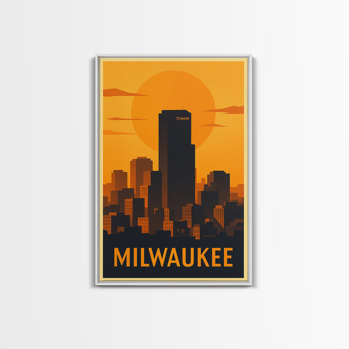 Milwaukee Travel Poster, Canvas Print, Gold Art Deco Poster Art, Milwaukee Travel Art, Fine Art Print, City Art Print, Living Room Wall Art