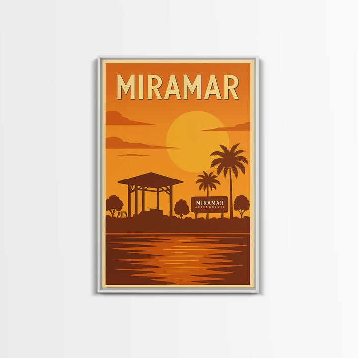 Miramar Florida Travel Poster, Framed Canvas Print, Golden Travel Poster Art, Miramar Poster Print, Modern Wall Decor, Fine Art Print