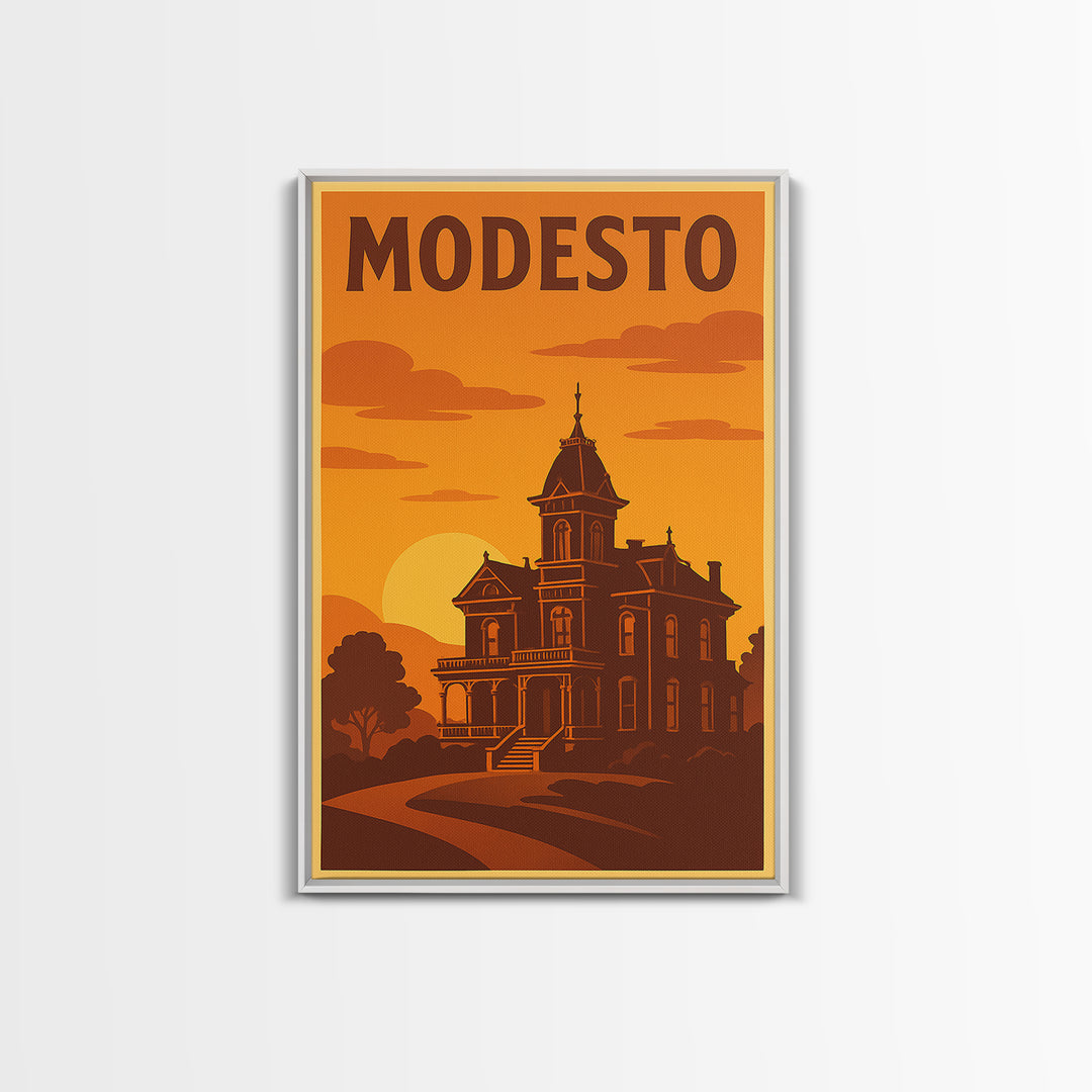 Modesto California Travel Poster, Canvas Print, Golden Poster Art, Modesto Art Print, Gift For Travelers, Vintage City Art, Wall Art