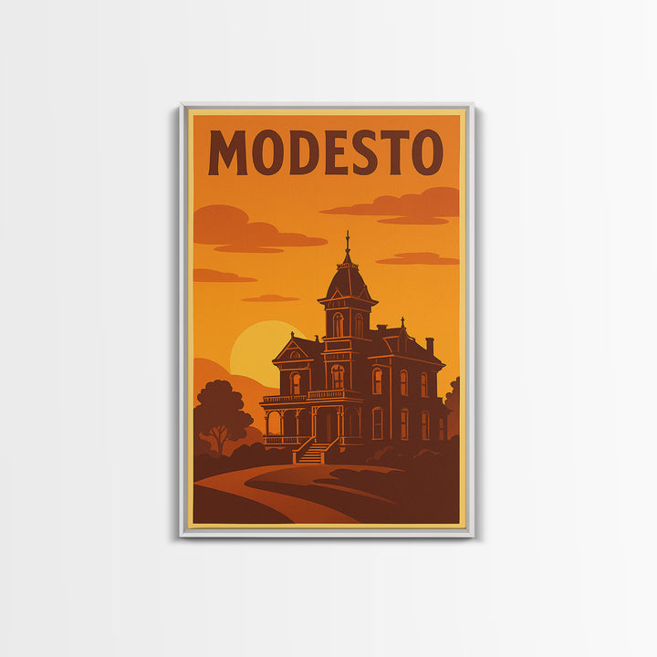 Modesto California Travel Poster, Canvas Print, Golden Poster Art, Modesto Art Print, Gift For Travelers, Vintage City Art, Wall Art