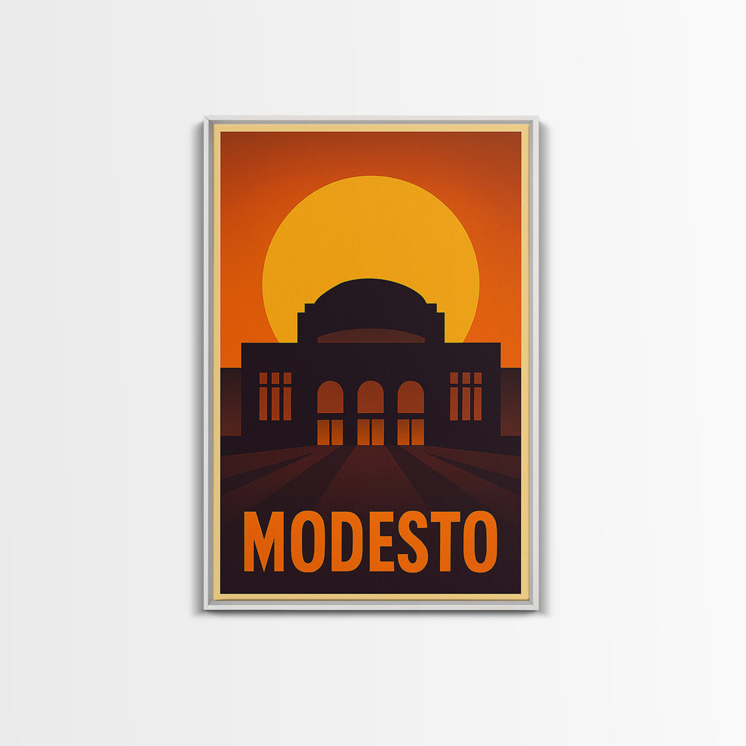 Modesto Travel Poster, Canvas Print, Vintage Deco Wall Art, Modesto City Art, Living Room Wall Art, Gift For Travelers, Vintage Travel Art