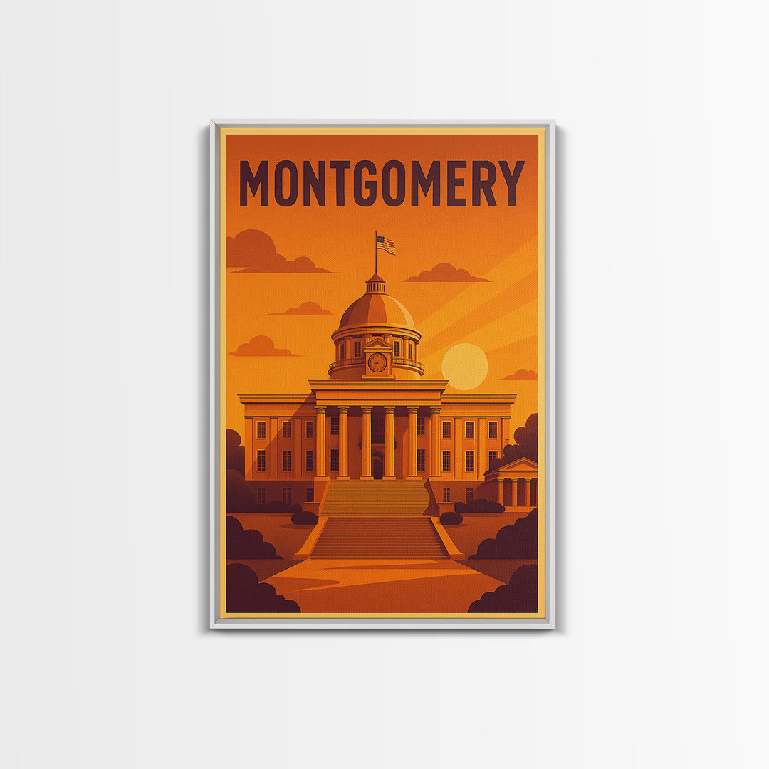 Montgomery Alabama Travel Poster, Canvas Print, Golden Travel Poster Art, Montgomery Travel Art, City Travel Prints, Travel Wall Decor
