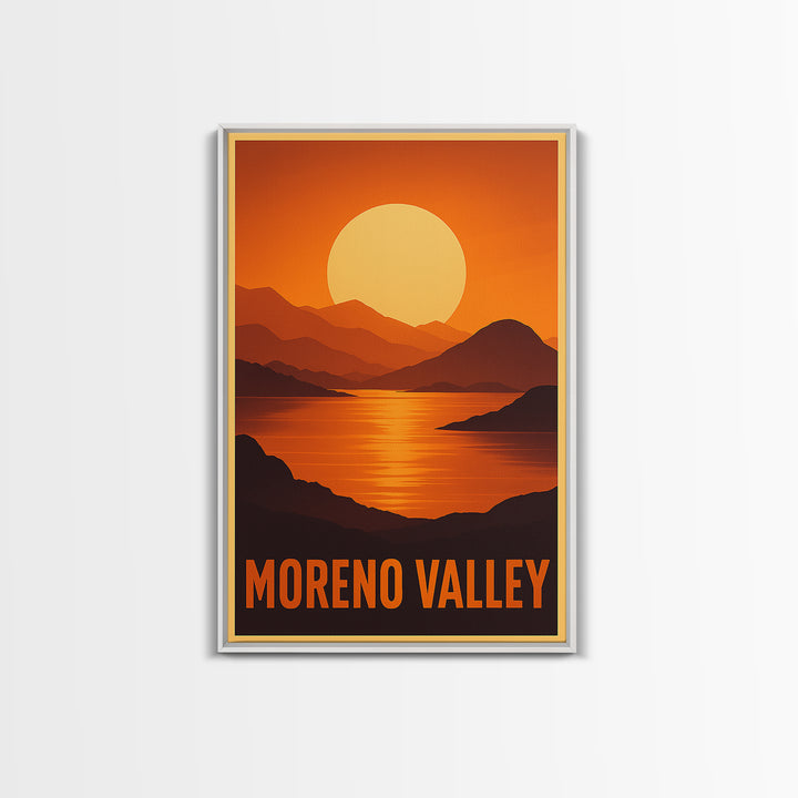 Moreno Valley Travel Poster, Framed Canvas Print, Gold Art Deco Poster Art, Moreno Valley Travel Art, Watercolor Skyline Art, City Art Print
