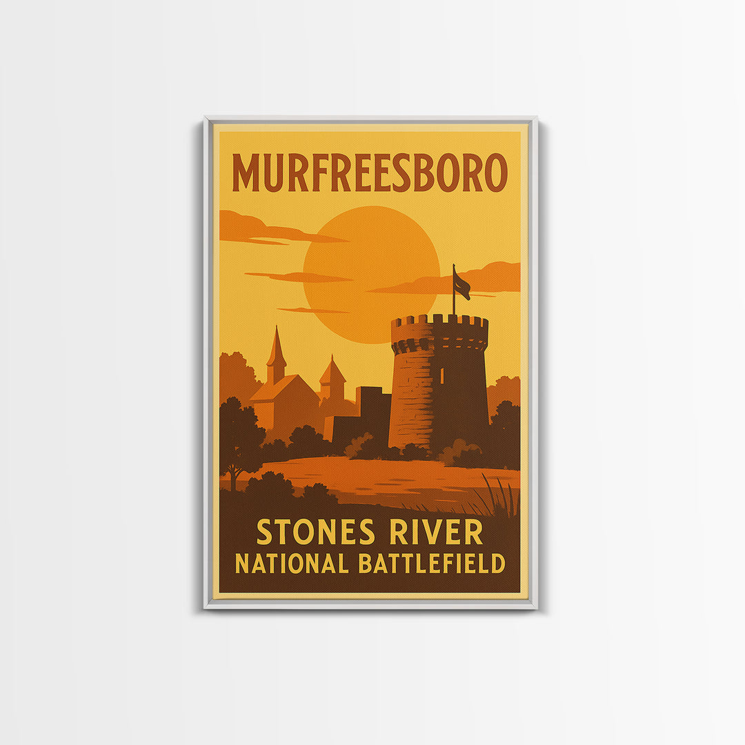 Murfreesboro Tennessee Travel Poster, Canvas Print, Golden Travel Poster Art, Murfreesboro Travel Art, Eclectic Wall Decor, Office Decor