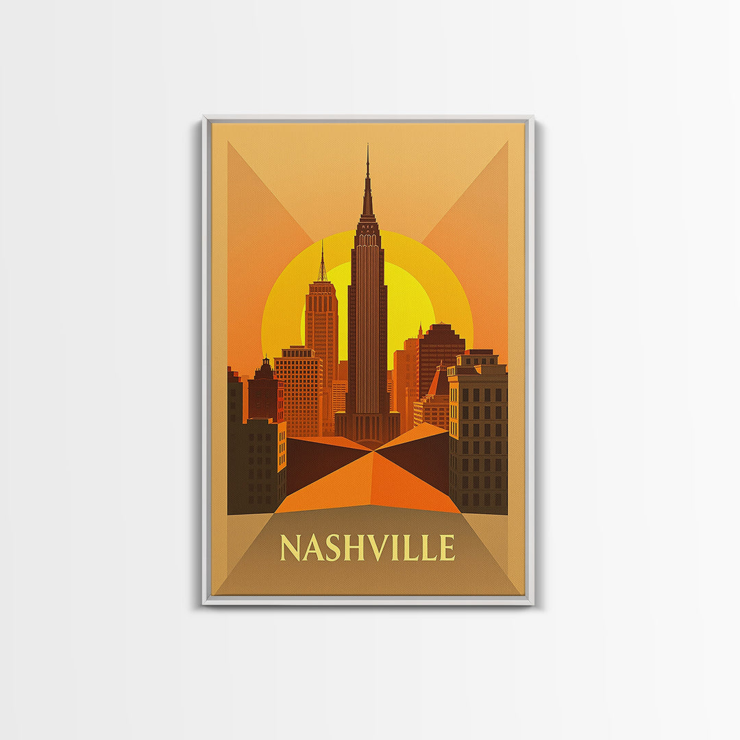 Nashville Tennessee Travel Poster, Framed Canvas Print, Gold Art Deco Poster Art, Nashville City Art, City Art Print, Living Room Wall Art