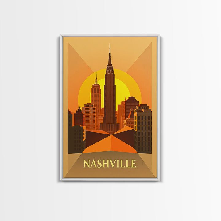 Nashville Tennessee Travel Poster, Framed Canvas Print, Gold Art Deco Poster Art, Nashville City Art, City Art Print, Living Room Wall Art