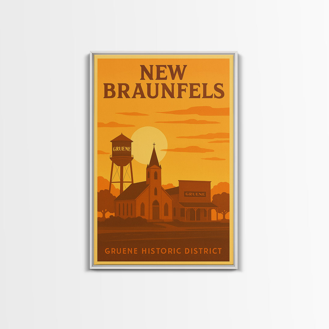 New Braunfels Texas Travel Poster, Canvas Print, Gold Art Deco Poster Art, New Braunfels City Art, Wanderlust Decor, Home Office Decor