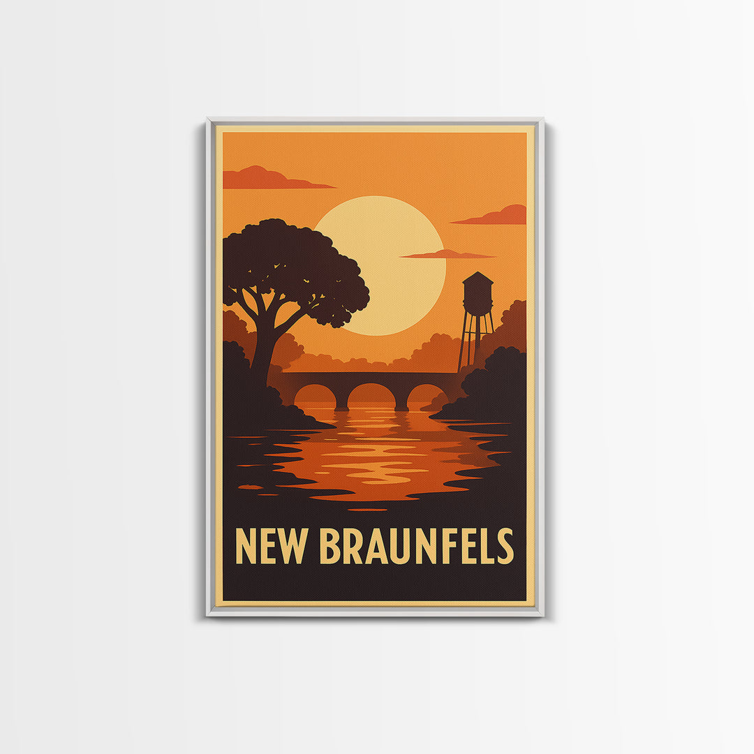 New Braunfels Travel Poster, Canvas Print, Gold Art Deco Poster Art, New Braunfels City Art, City Illustration, Home Office Decor