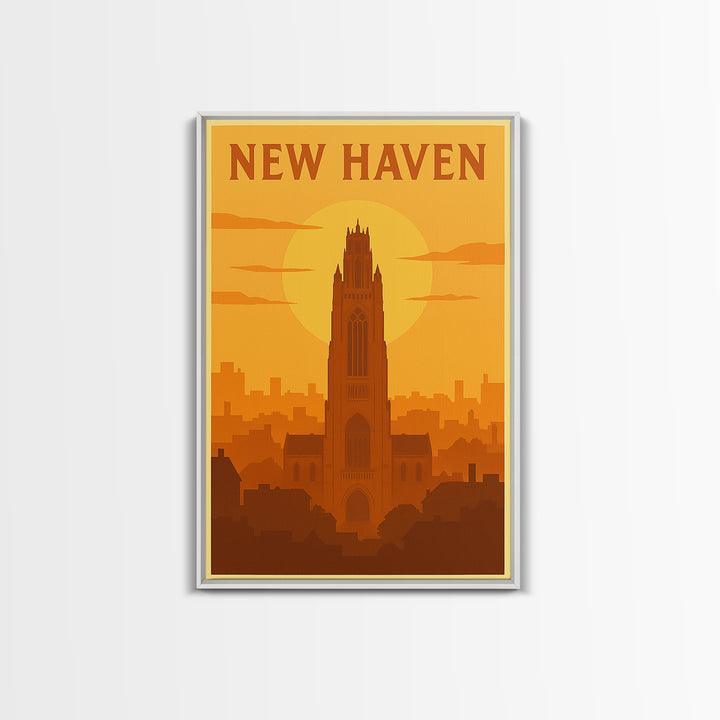 New Haven Connecticut Travel Poster, Framed Canvas Print, Gold Art Deco Poster Art, New Haven City Art, Travel Wall Art, Vintage City Poster