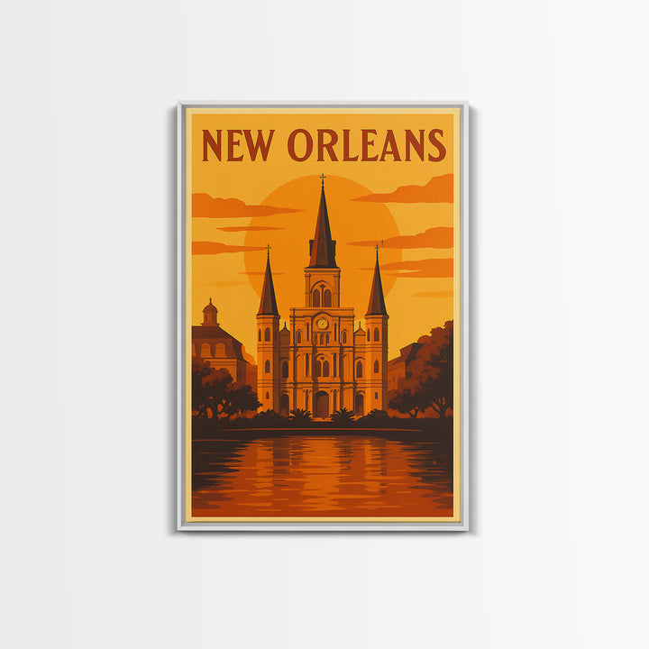 New Orleans Travel Poster, Framed Canvas Print, Golden Travel Poster Art, New Orleans Art Print, Travel Wall Art, City Art Print