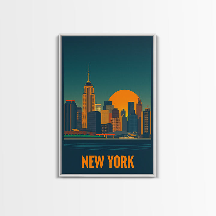 New York Travel Poster, Framed Canvas Print, Gold Art Deco Poster Art, New York Art Print, City Illustration, City Art Print, Home Decor