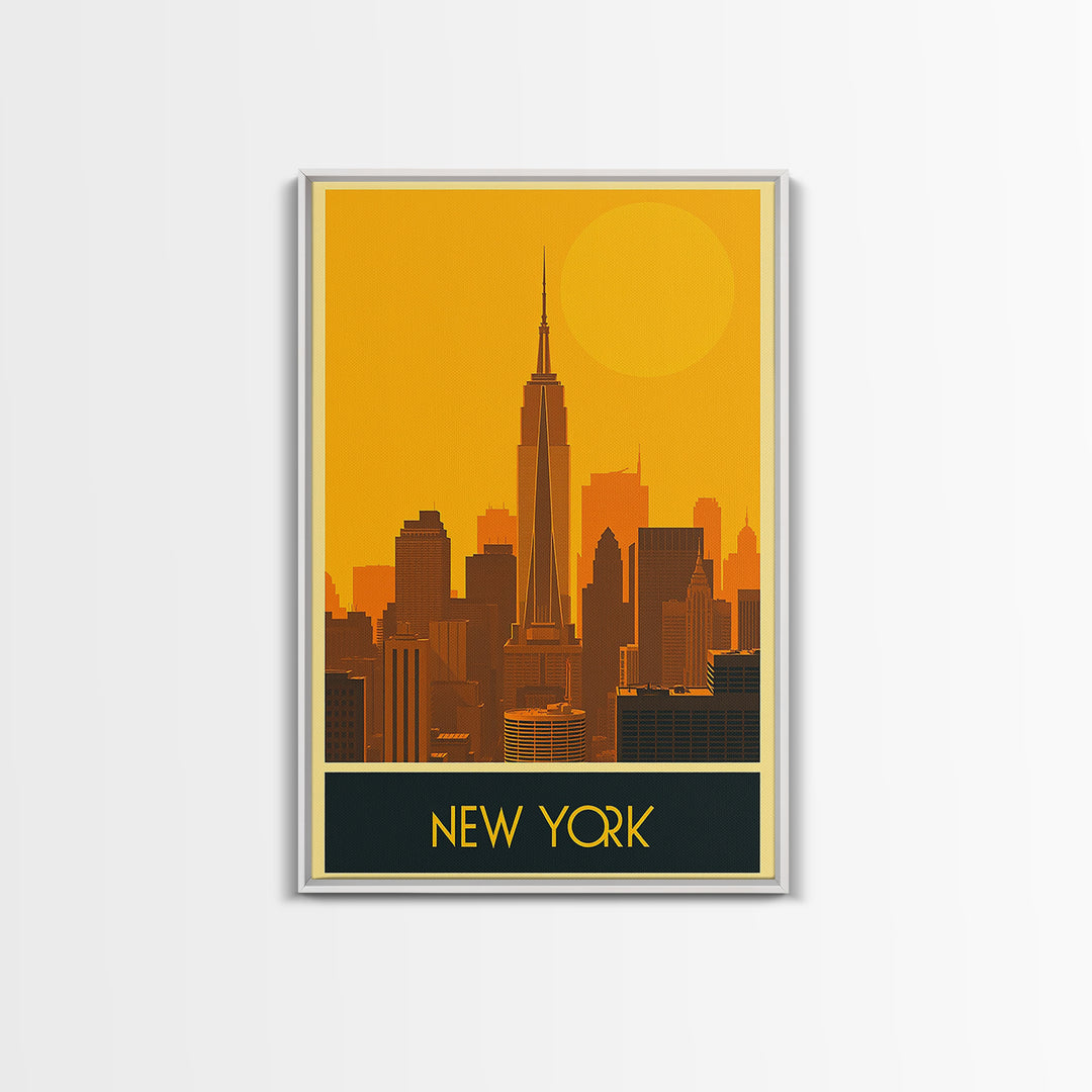 New York Travel Poster, Framed Canvas Print, Gold Art Deco Poster Art, New York Travel Art, City Art Print, Vintage City Poster