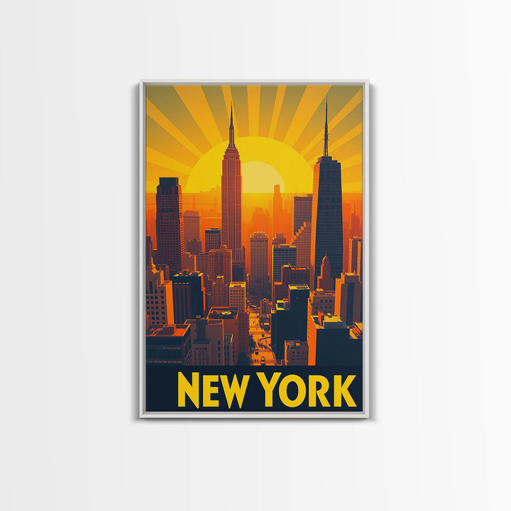 New York Travel Poster, Canvas Print, Golden Travel Poster Art, New York Art Print, Retro Travel Print, Wanderlust Decor, Travel Poster Set