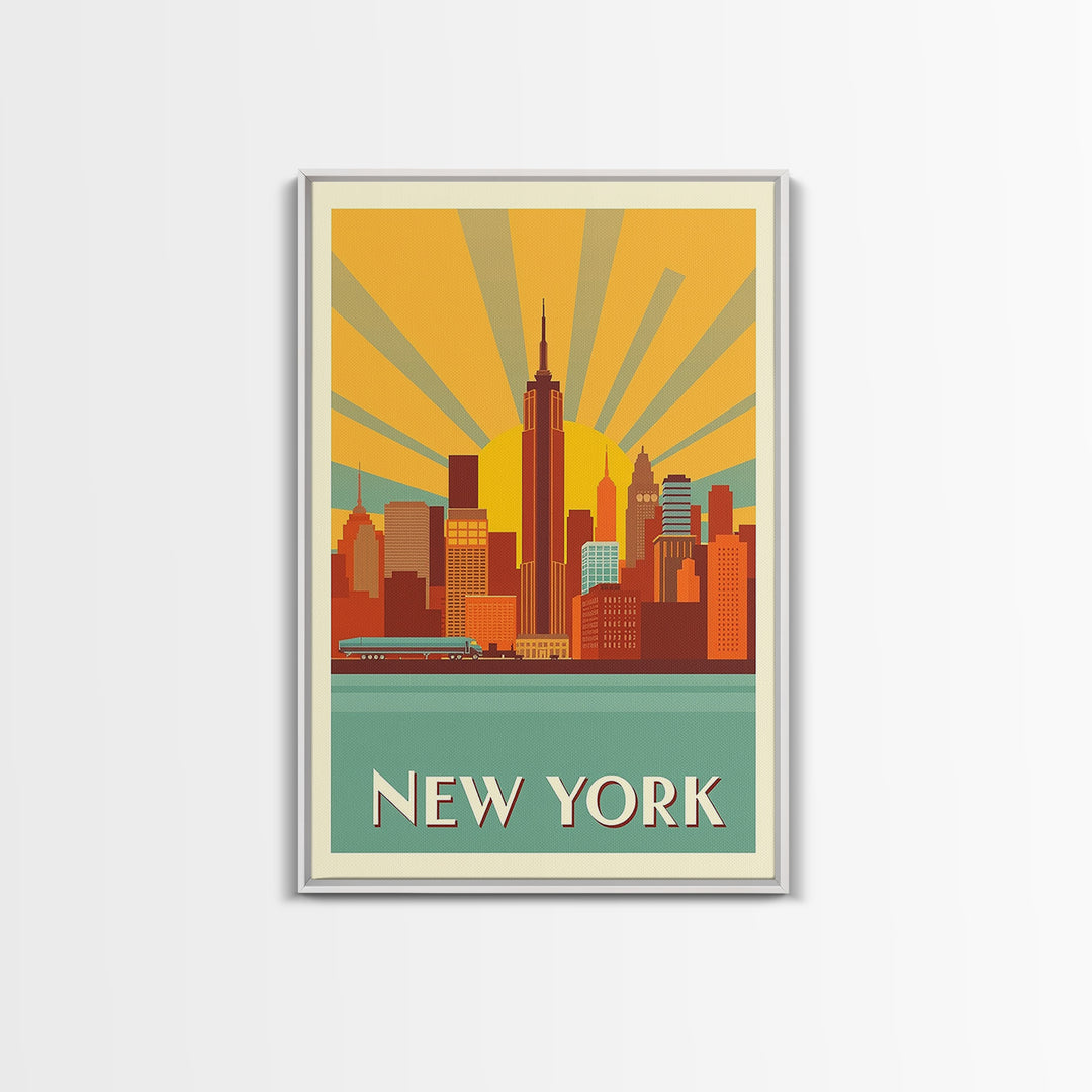 New York Travel Poster, Framed Canvas Print, Vintage Deco Wall Art, New York Poster Print, City Travel Prints, Travel Art Print