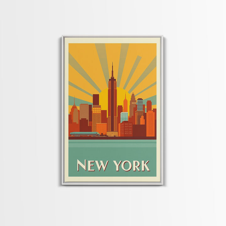 New York Travel Poster, Framed Canvas Print, Vintage Deco Wall Art, New York Poster Print, City Travel Prints, Travel Art Print