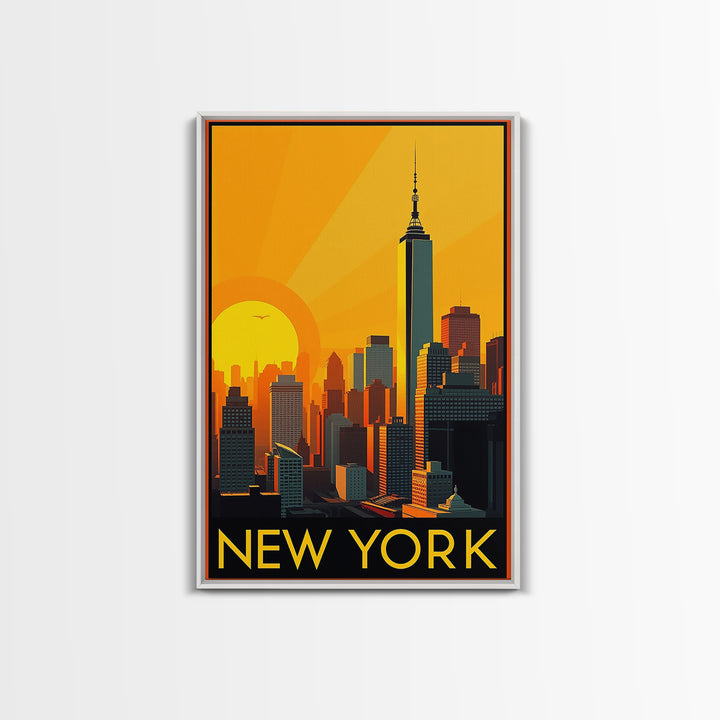 New York Travel Poster, Canvas Print, Warm Sunset Silhouette Art, New York Poster Print, Fine Art Print, Travel Wall Art, Travel Wall Decor
