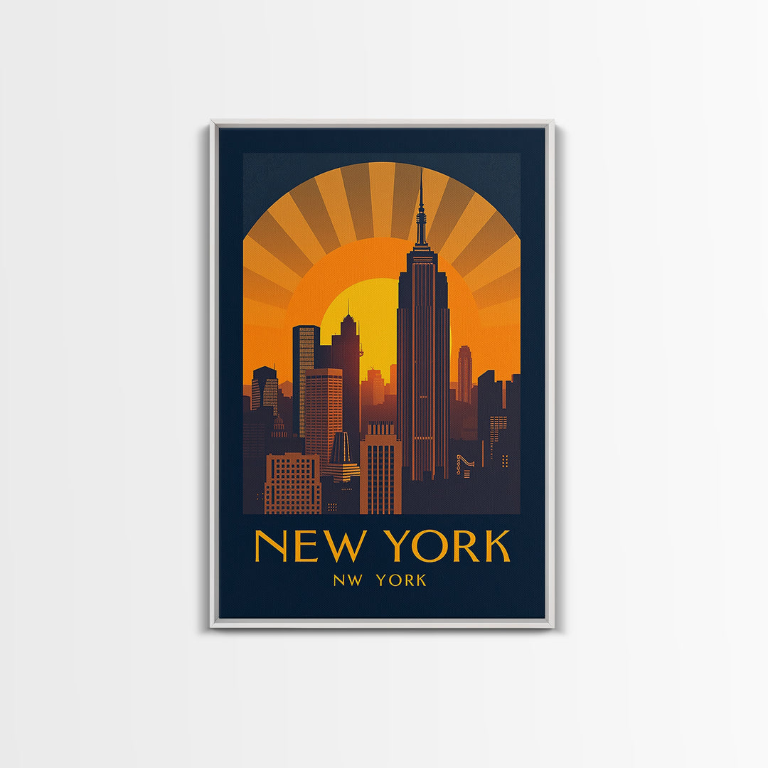 New York Travel Poster, Framed Canvas Print, Gold Art Deco Poster Art, New York Travel Art, Travel Poster Art, Vintage City Art