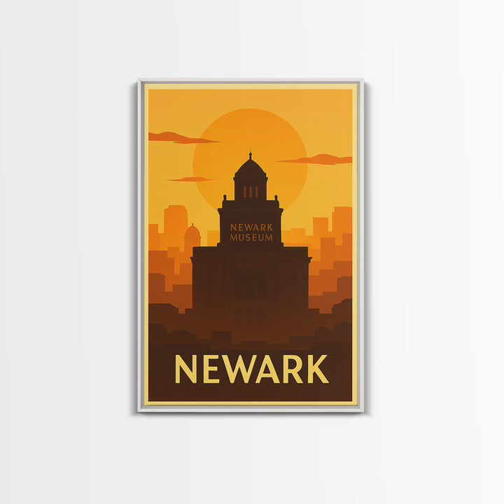 Newark Travel Poster, Framed Canvas Print, Warm Sunset Silhouette Art, Newark City Art, Home Office Decor, Gift For Travelers, Design 2