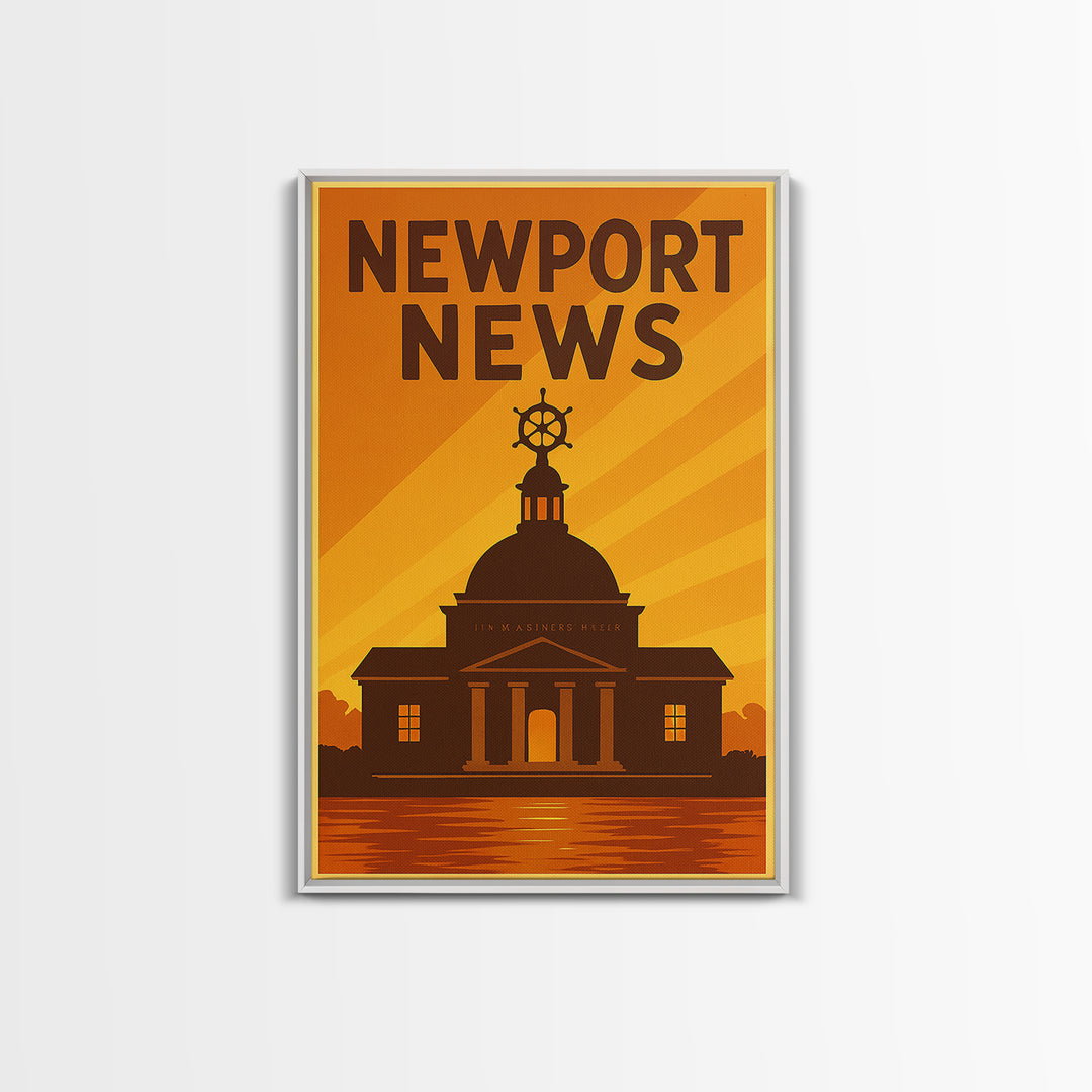 Newport News Virginia Travel Poster, Canvas Print, Warm Sunset Silhouette Art, Newport News Art Print, Vintage City Art, Retro Travel Print