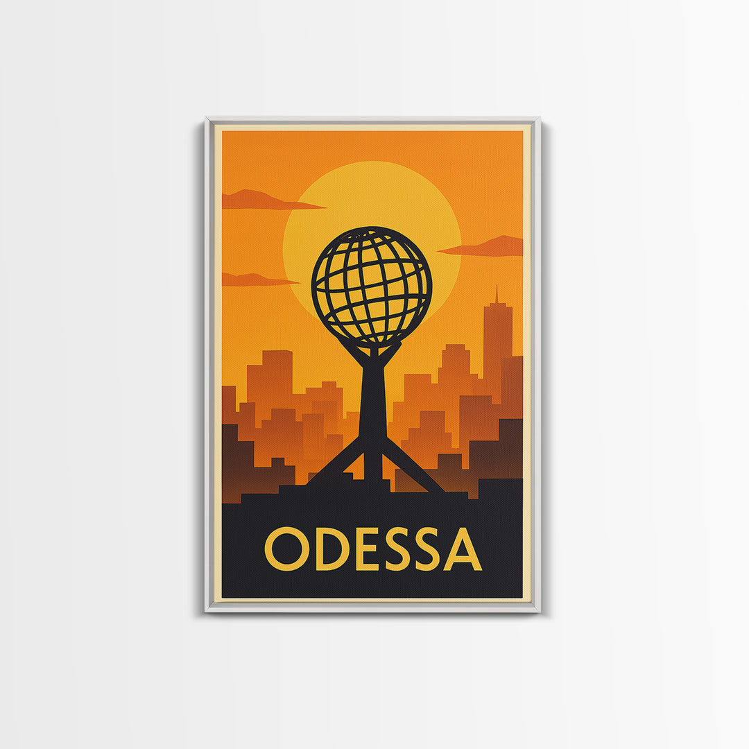 Odessa Travel Poster, Framed Canvas Print, Warm Sunset Silhouette Art, Odessa Poster Print, City Travel Prints, Retro Travel Print