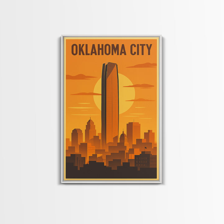 Oklahoma City Oklahoma Travel Poster, Framed Canvas Print, Vintage Deco Wall Art, Oklahoma City Wall Art, Travel Wall Art, Vintage City Art