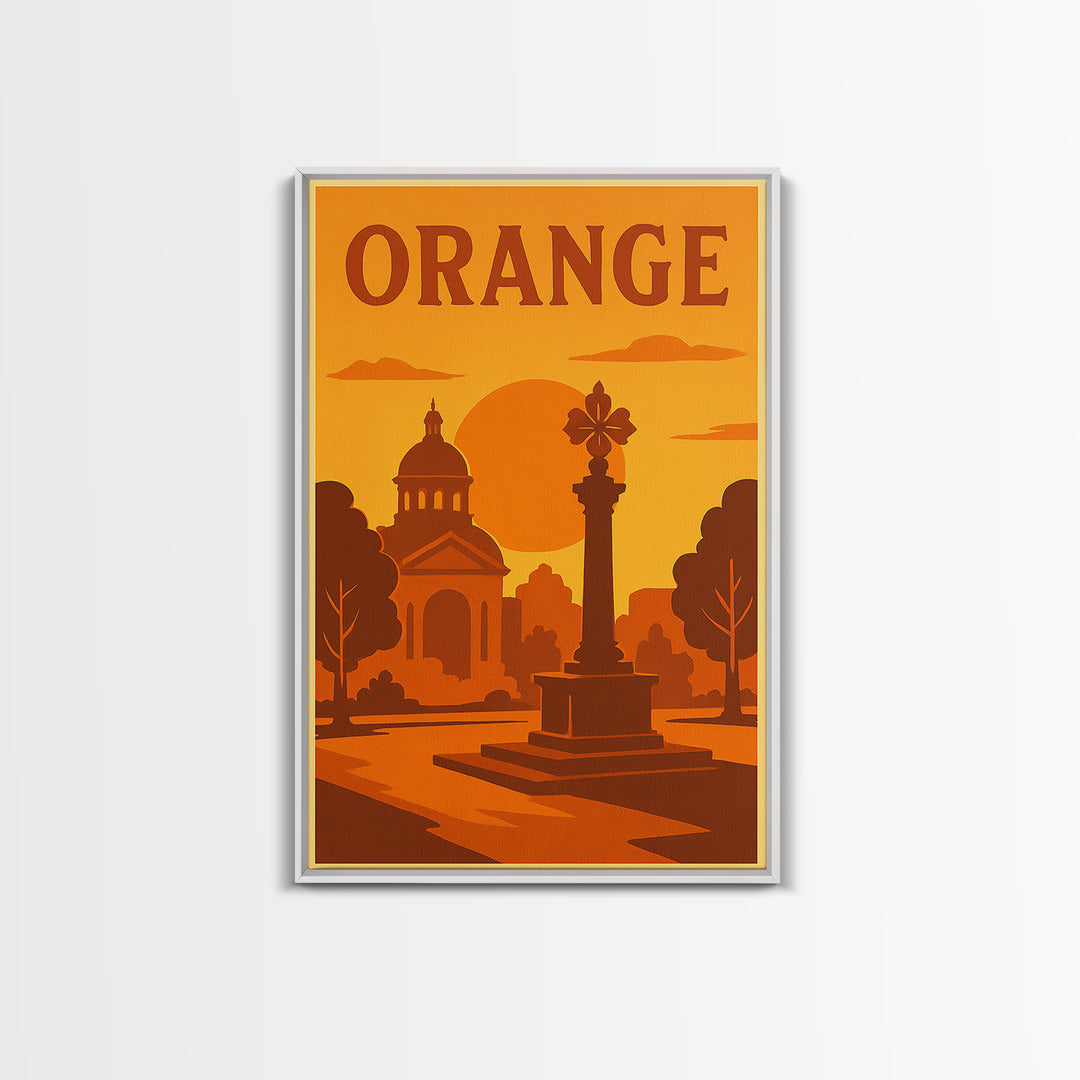 Orange California Travel Poster, Canvas Print, Warm Sunset Silhouette Art, Orange Wall Art, Travel Print, Wall Decor, City Travel Prints