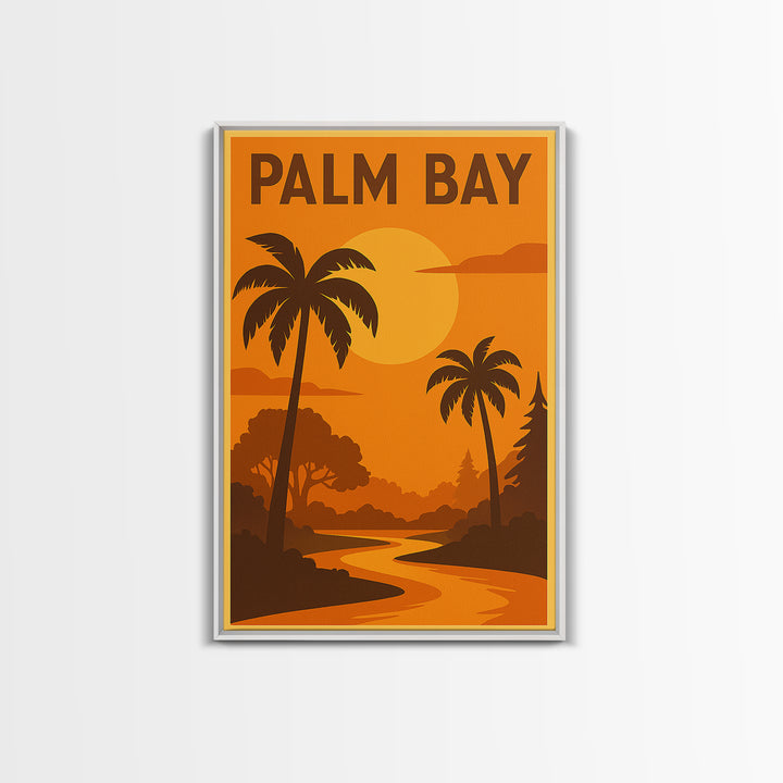 Palm Bay Florida Travel Poster, Framed Canvas Print, Golden Travel Poster Art, Palm Bay Art Print, Vintage City Art, Travel Poster Art