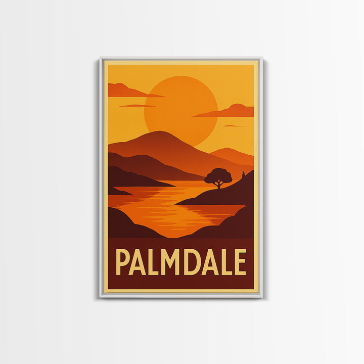 Palmdale Travel Poster, Canvas Print, Golden Travel Poster Art, Palmdale Wall Art, Modern Wall Decor, Watercolor Cityscape, Travel Gift