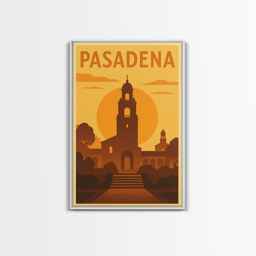 Pasadena Travel Poster, Framed Canvas Print, Gold Art Deco Poster Art, Pasadena City Art, Wanderlust Decor, City Travel Prints