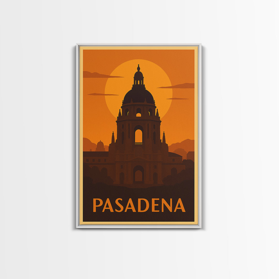 Pasadena Travel Poster, Framed Canvas Print, Golden Travel Poster Art, Pasadena Art Print, City Travel Prints, Retro Travel Print