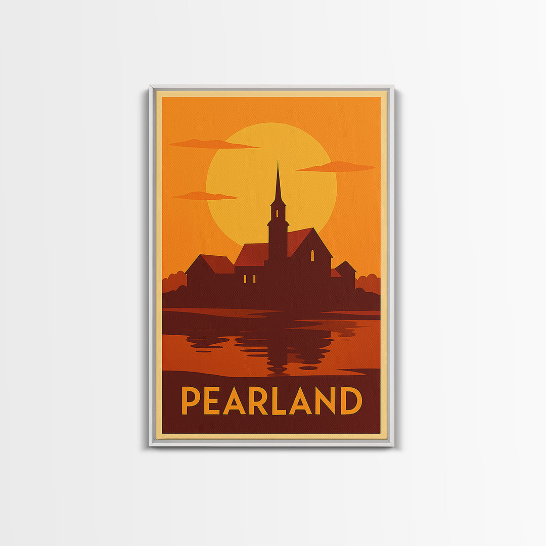 Pearland Travel Poster, Framed Canvas Print, Golden Travel Poster Art, Pearland Wall Art, Travel Poster Set, Travel Art Print, Design 2