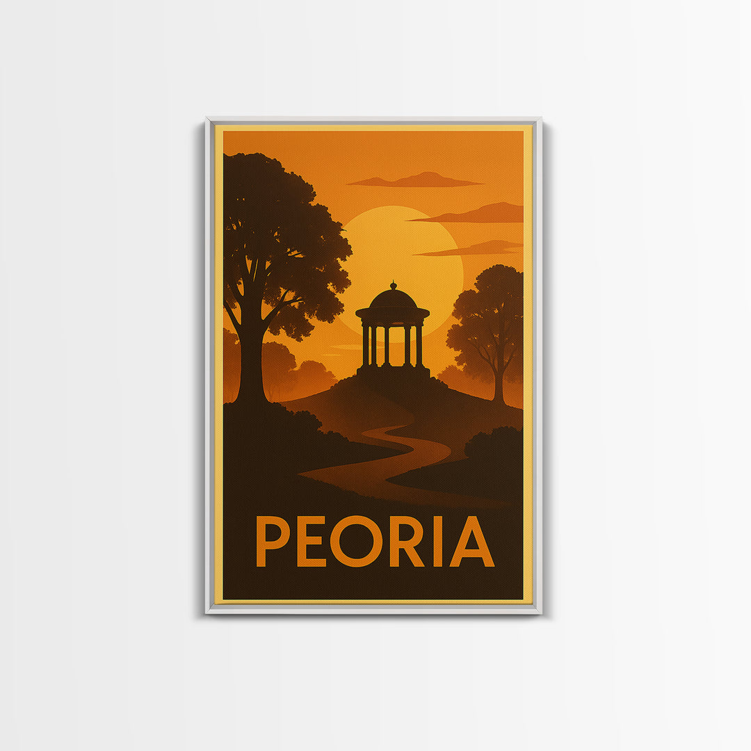 Peoria Travel Poster, Framed Canvas Print, Gold Art Deco Poster Art, Peoria Travel Art, Home Office Decor, Travel Wall Art, City Art Print