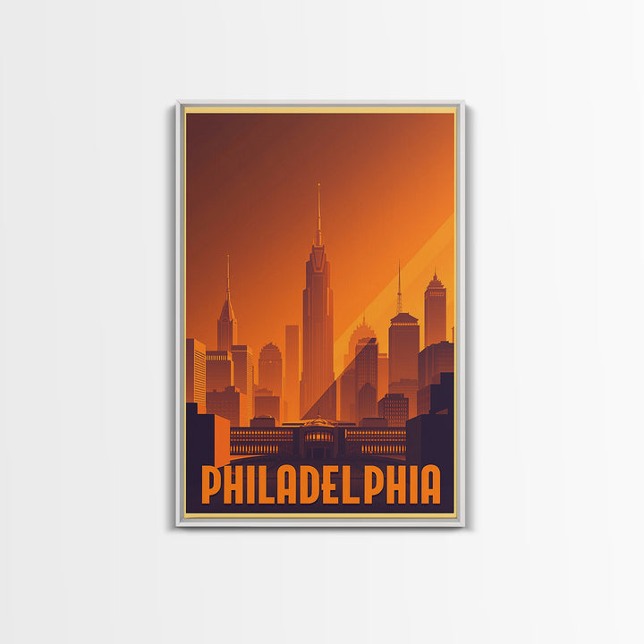 Philadelphia Travel Poster, Canvas Print, Gold Art Deco Poster Art, Philadelphia Art Print, Living Room Wall Art, Vintage Travel Print