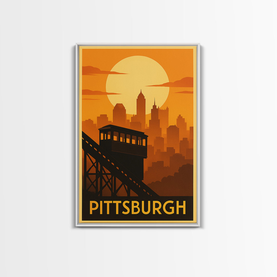 Pittsburgh Travel Poster, Framed Canvas Print, Gold Art Deco Poster Art, Pittsburgh Poster Print, Travel Poster Art, Travel Wall Art