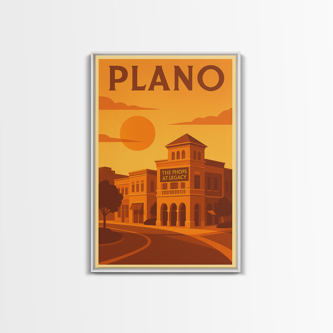 Plano Texas Travel Poster, Canvas Print, Gold Art Deco Poster Art, Plano City Art, Vintage Travel Art, Vintage City Poster, City Art Print