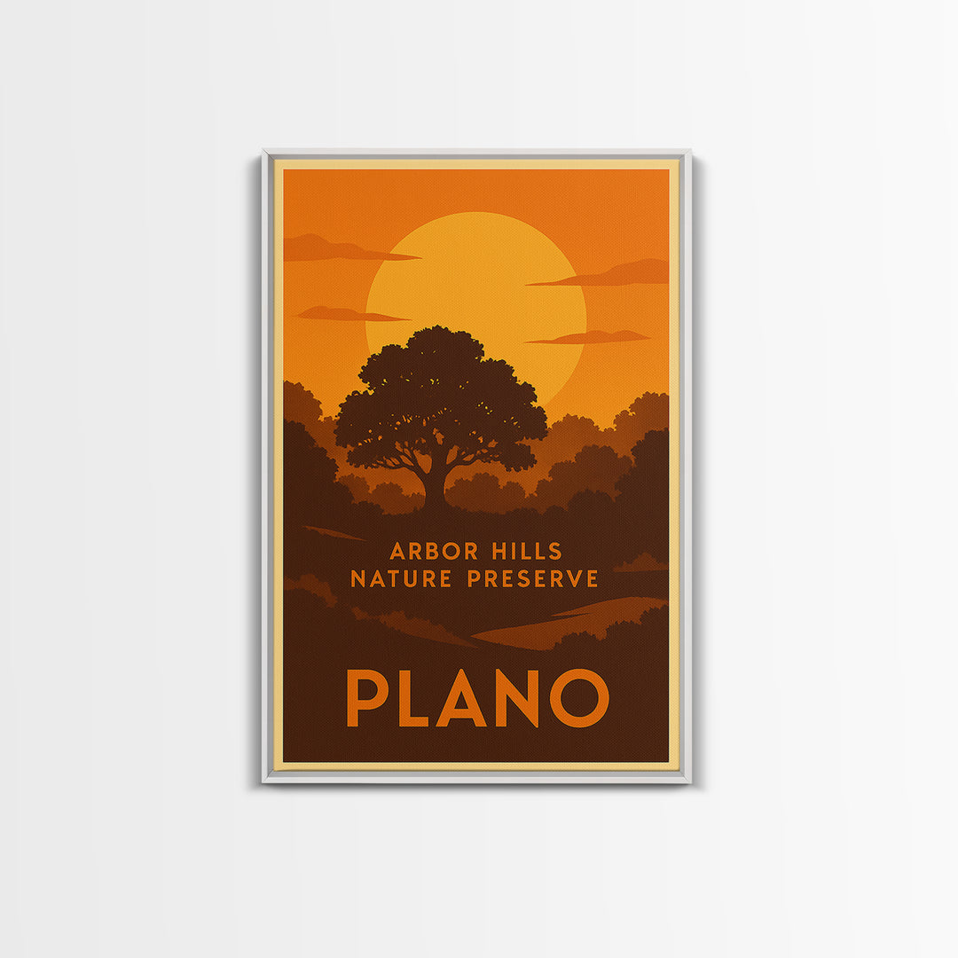 Plano Travel Poster, Framed Canvas Print, Golden Travel Poster Art, Plano Poster Print, Travel Wall Decor, Living Room Wall Art