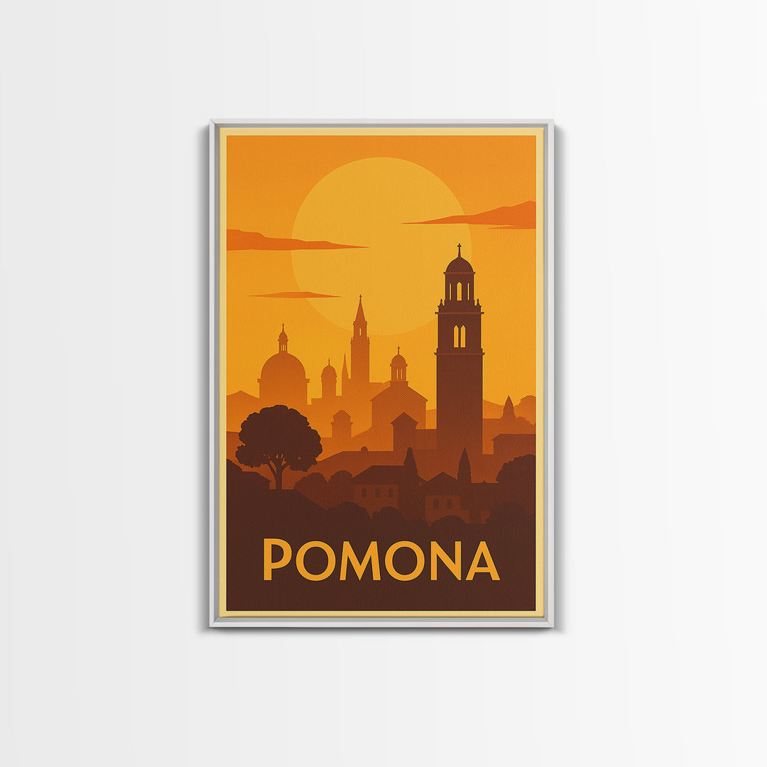 Pomona Travel Poster, Canvas Print, Gold Art Deco Poster Art, Pomona Poster Print, Mid Century Wall Art, Living Room Wall Art, Design 2