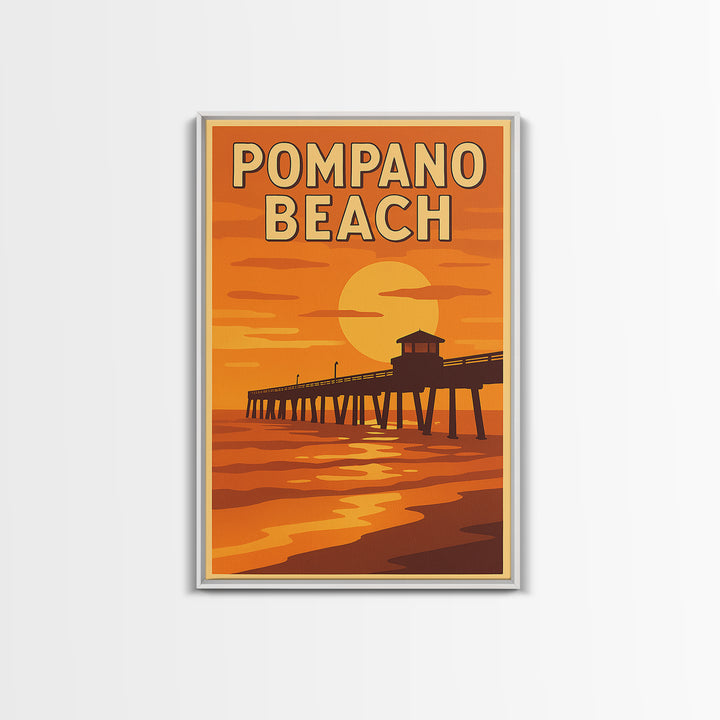 Pompano Beach Florida Travel Poster, Canvas Print, Golden Travel Poster Art, Pompano Beach Wall Art, Travel Poster Set, Vintage City Art