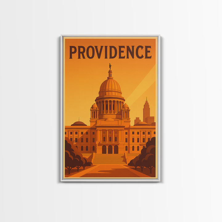 Providence Rhode Island Travel Poster, Canvas Print, Warm Sunset Silhouette Art, Providence Print, Gift For Travelers, Travel Wall Art