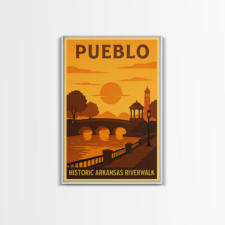 Pueblo Colorado Travel Poster, Canvas Print, Golden Poster Art, Pueblo Poster Print, Travel Wall Art, City Art Print, Watercolor Skyline Art