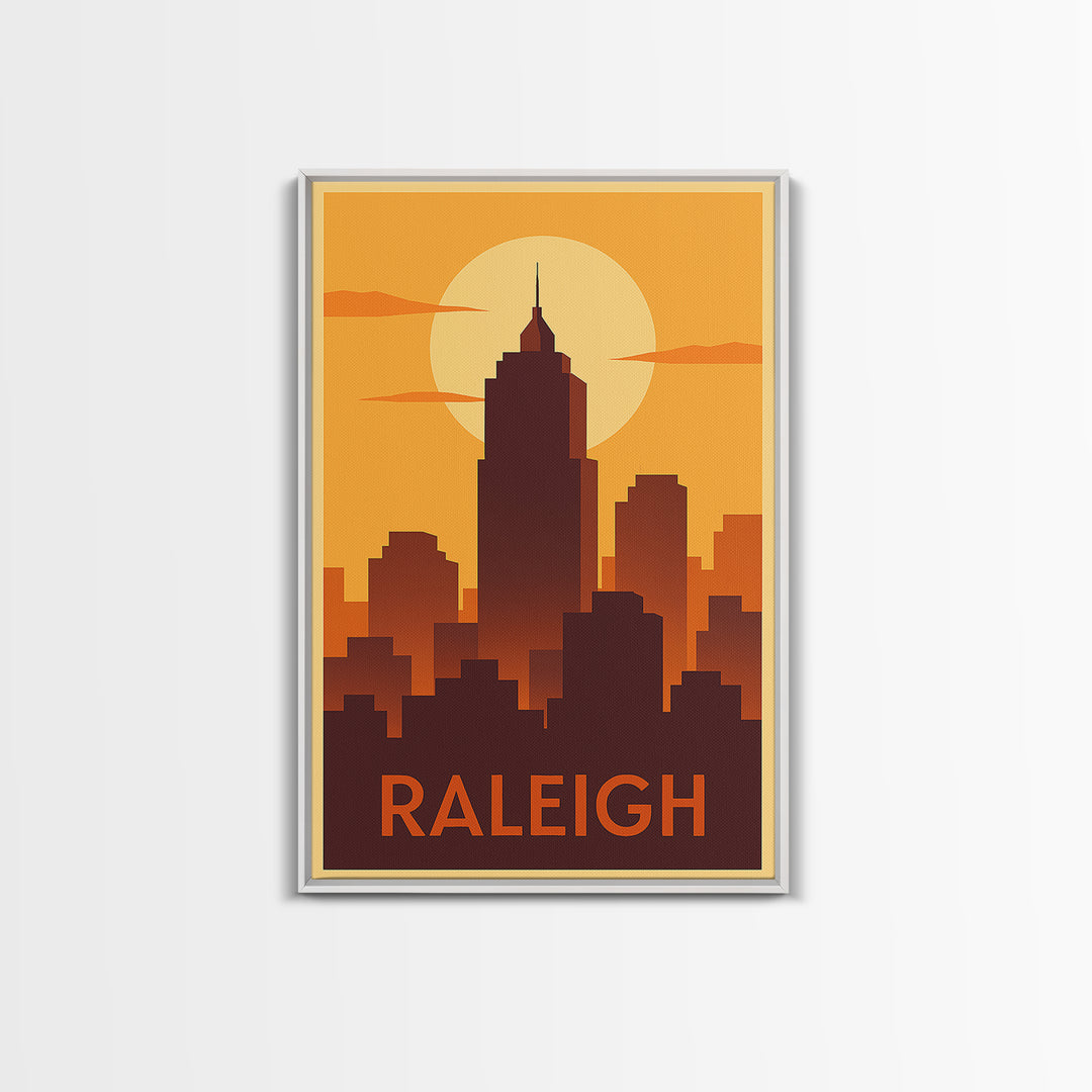 Raleigh Travel Poster, Framed Canvas Print, Golden Travel Poster Art, Raleigh Travel Art, Living Room Wall Art, City Travel Prints