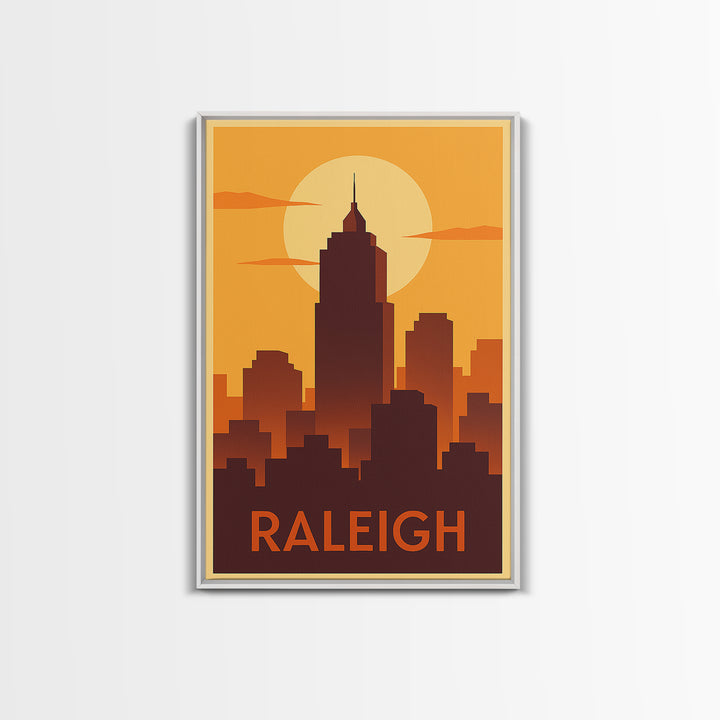 Raleigh Travel Poster, Framed Canvas Print, Golden Travel Poster Art, Raleigh Travel Art, Living Room Wall Art, City Travel Prints