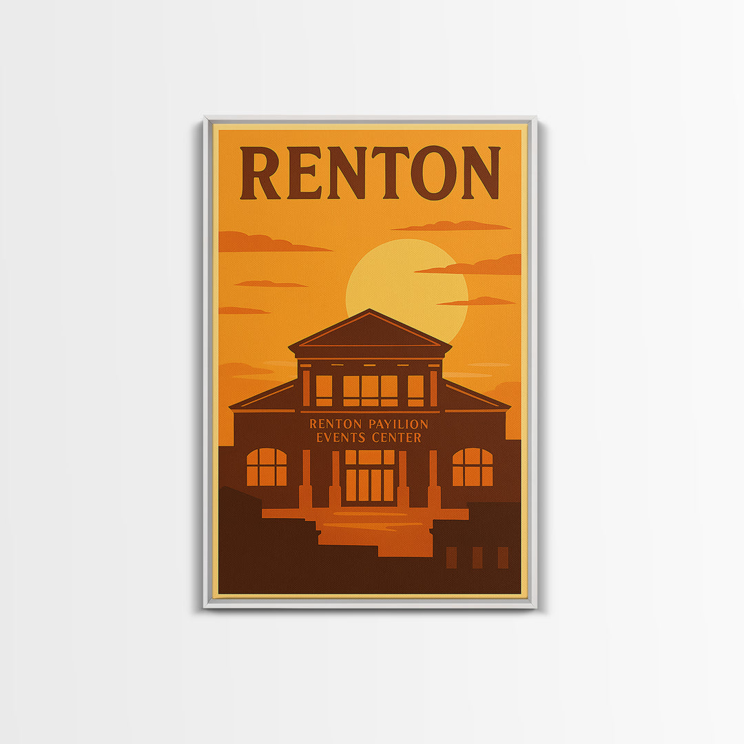 Renton Washington Travel Poster, Canvas Print, Warm Sunset Silhouette Art, Renton Art Print, Modern Wall Decor, Wall Art, Fine Art Print