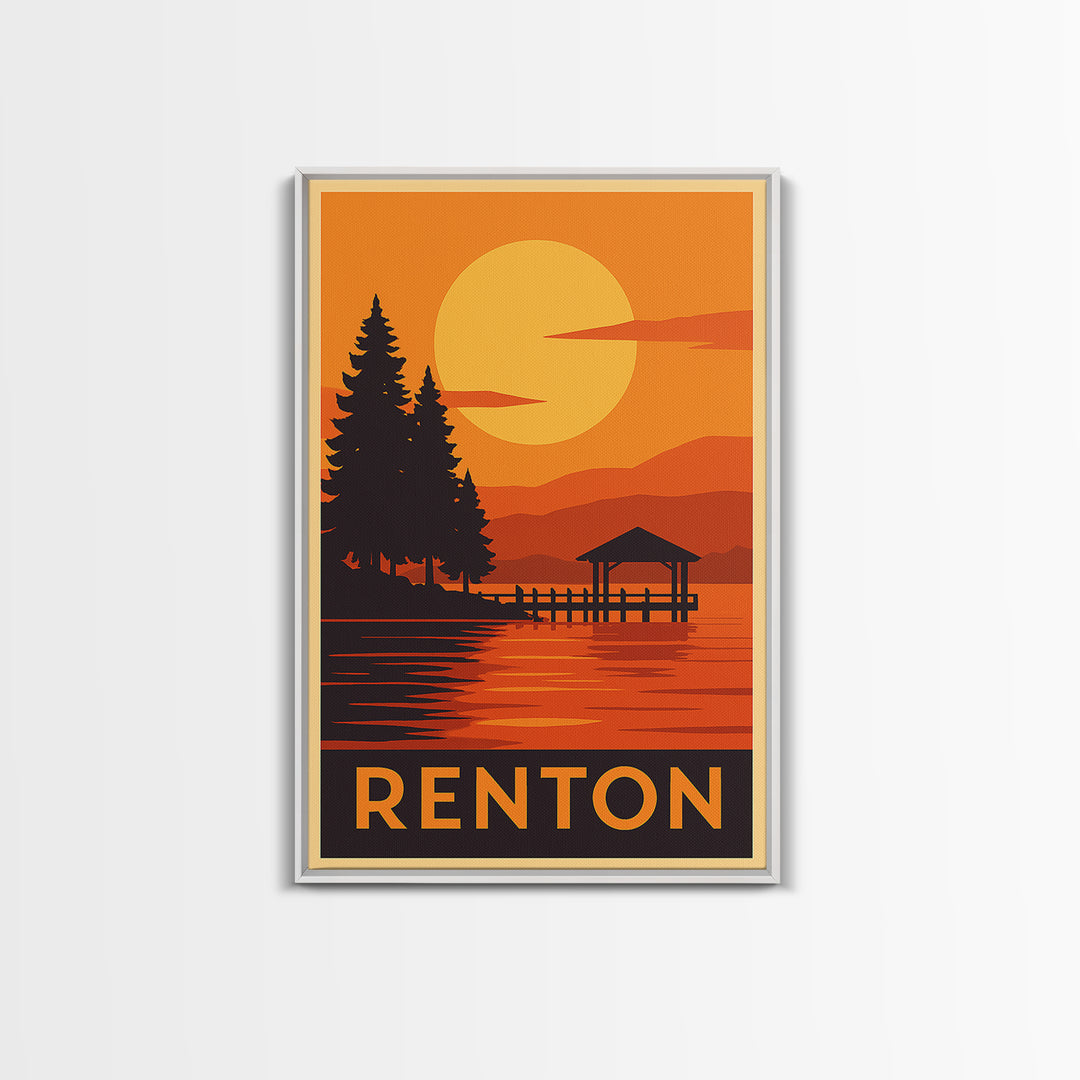 Renton Travel Poster, Canvas Print, Golden Travel Poster Art, Renton Art Print, Travel Art Print, Fine Art Print, Travel Poster Art