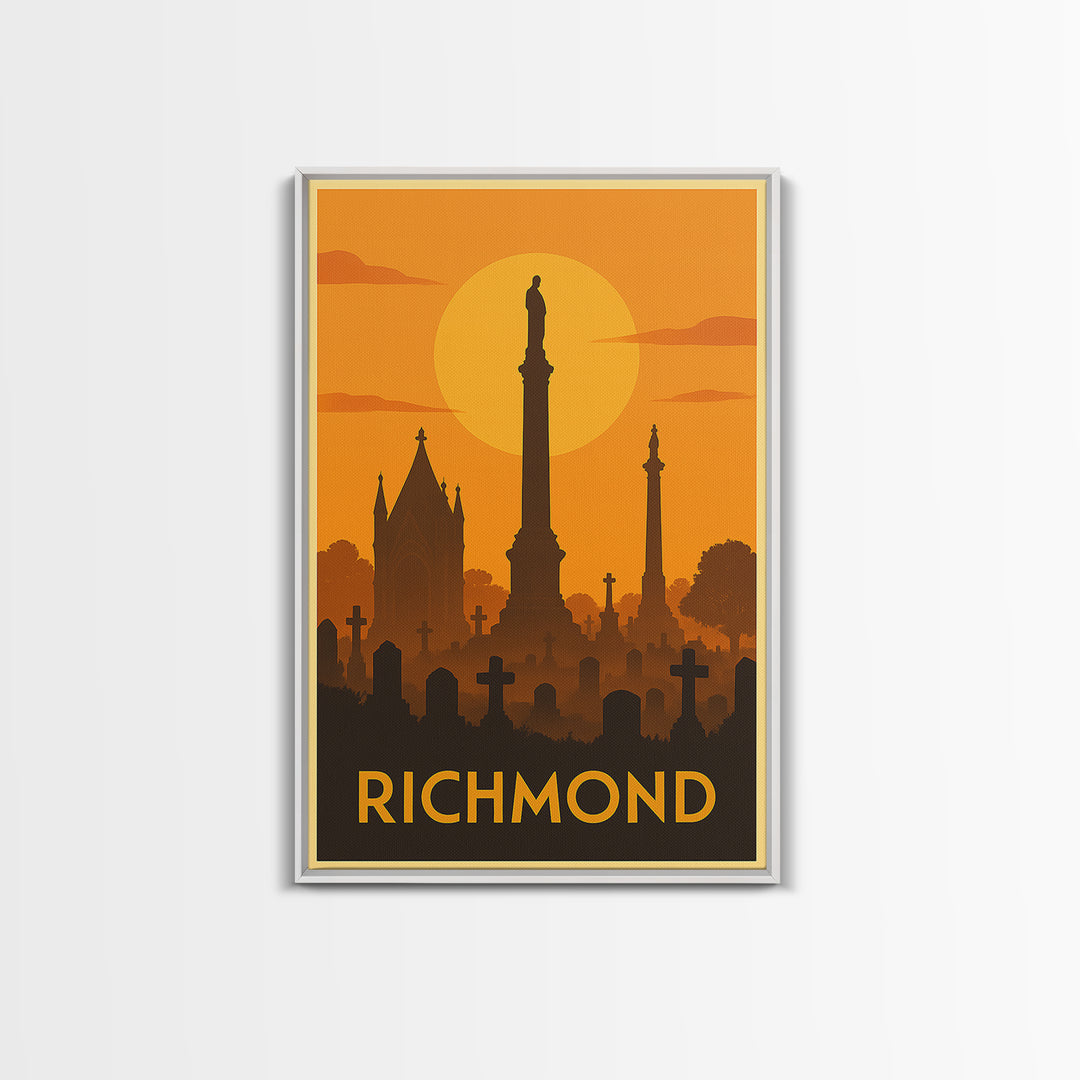 Richmond Travel Poster, Canvas Print, Warm Sunset Silhouette Art, Richmond City Art, Modern Wall Decor, Living Room Wall Art, Design 3