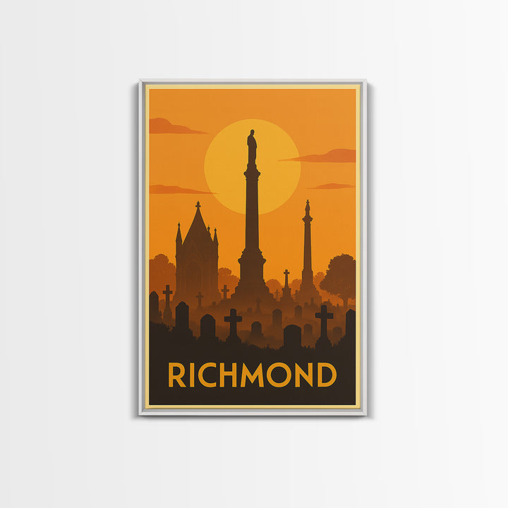 Richmond Travel Poster, Canvas Print, Warm Sunset Silhouette Art, Richmond City Art, Modern Wall Decor, Living Room Wall Art, Design 3
