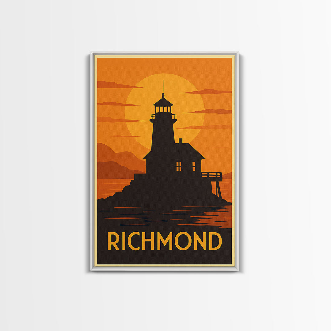 Richmond Travel Poster, Canvas Print, Warm Sunset Silhouette Art, Richmond Art Print, Home Office Decor, Travel Wall Art, Travel Poster Art