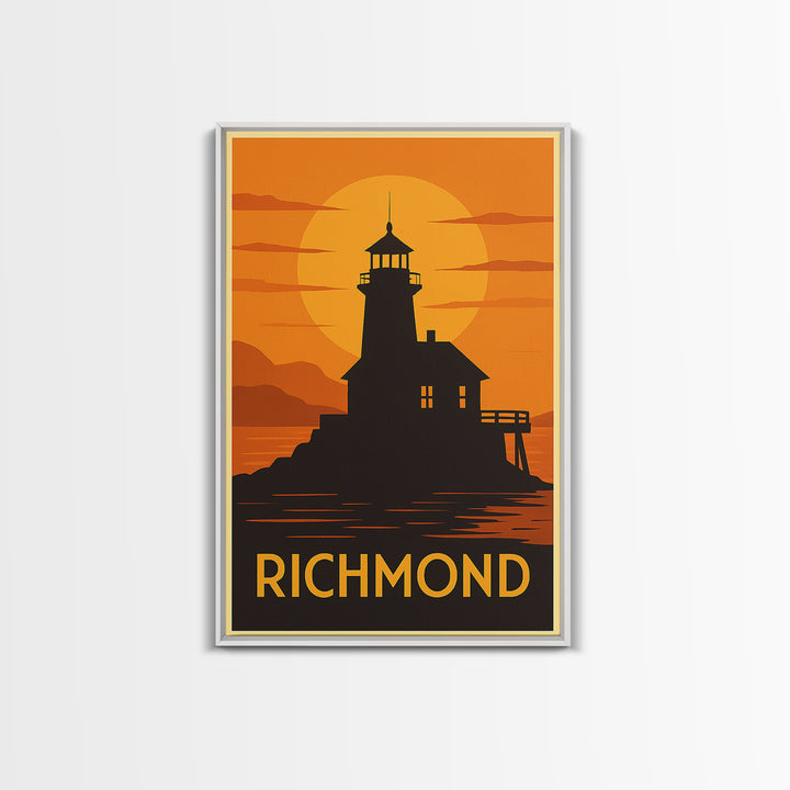 Richmond Travel Poster, Canvas Print, Warm Sunset Silhouette Art, Richmond Art Print, Home Office Decor, Travel Wall Art, Travel Poster Art