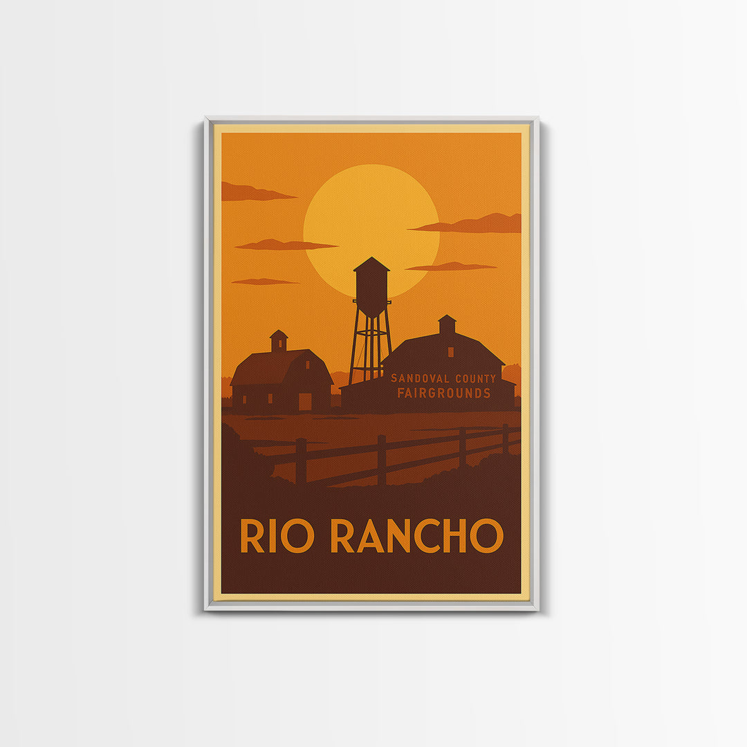 Rio Rancho Travel Poster, Framed Canvas Print, Warm Sunset Silhouette Art, Rio Rancho City Art, Travel Poster Art, Home Office Decor