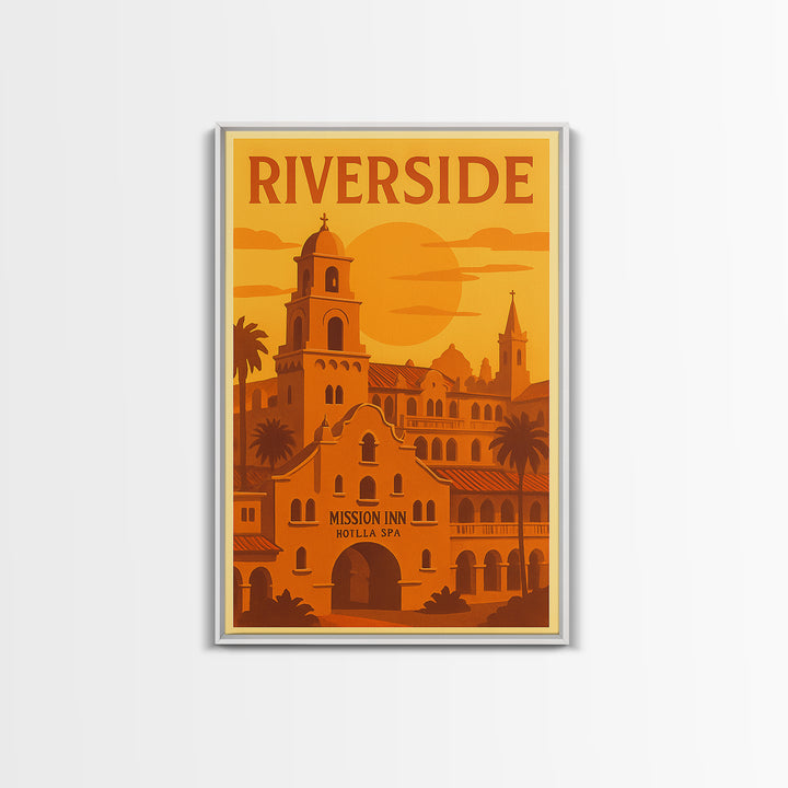 Riverside California Travel Poster, Framed Canvas Print, Golden Travel Poster Art, Riverside City Art, Living Room Wall Art, Travel Wall Art